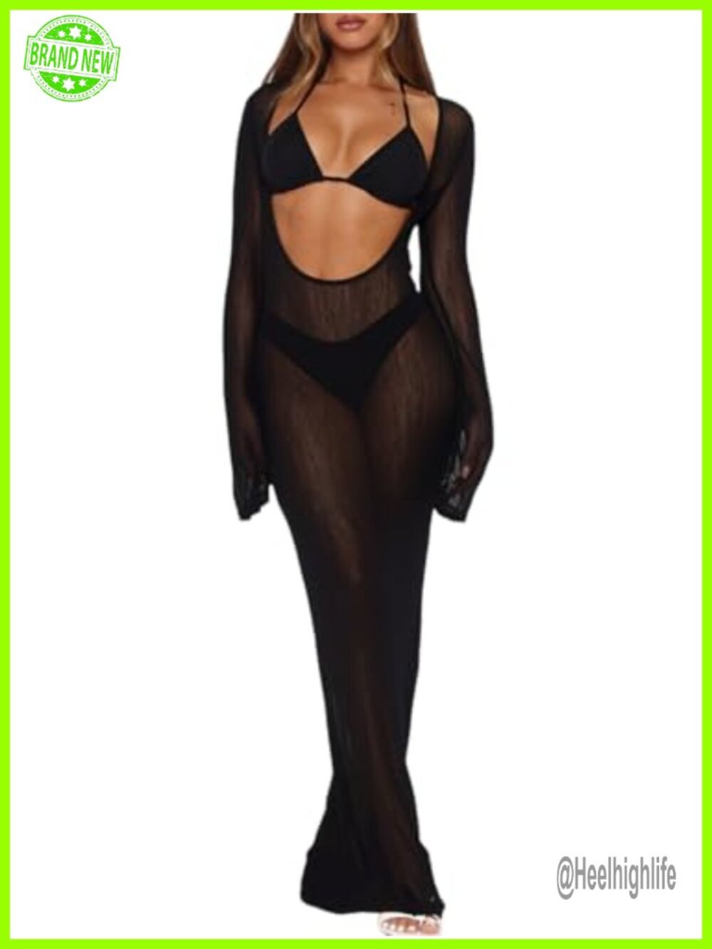Women 3 Piece Swimsuit Set Sheer Mesh Cover Up Triangle Bikini Swimwear